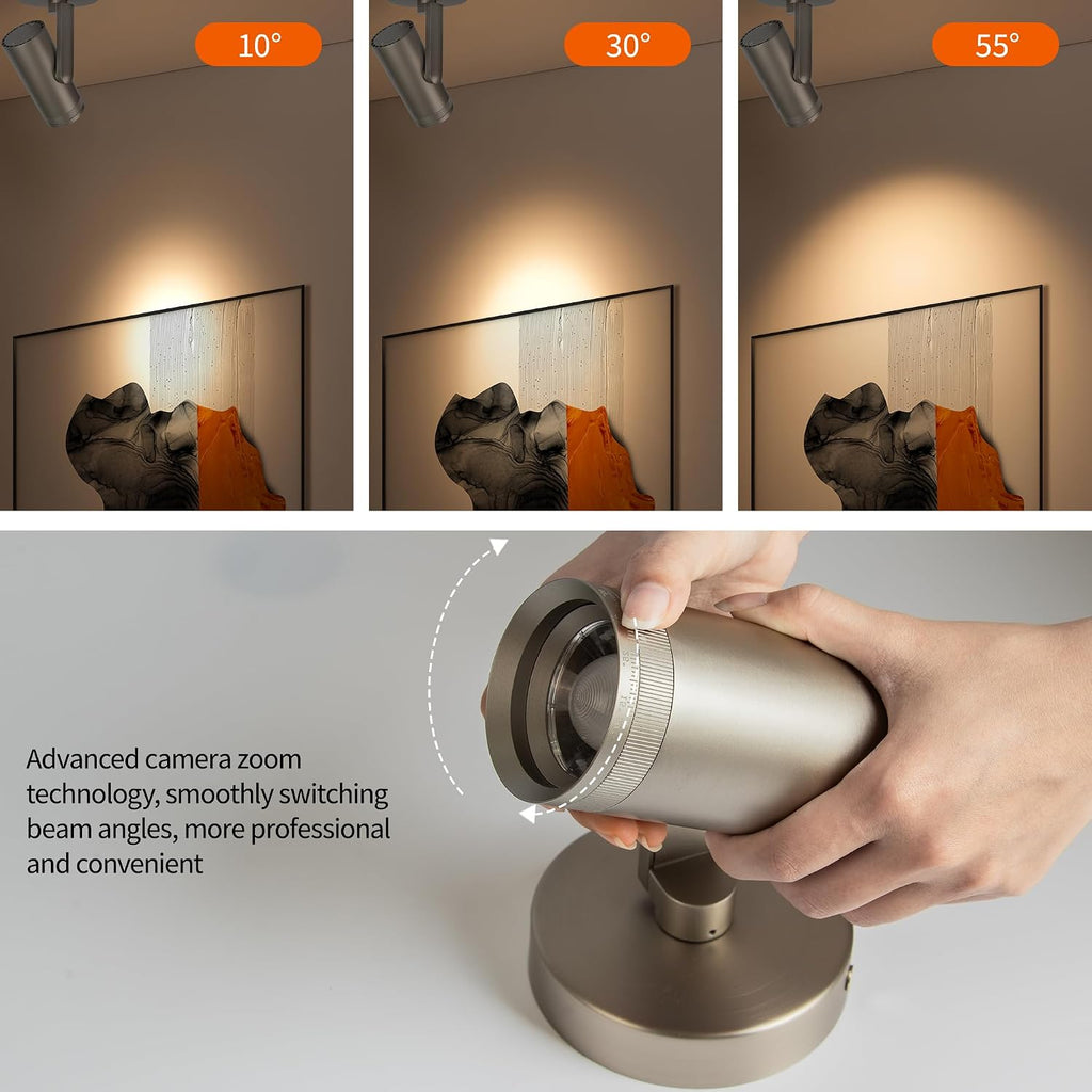 Dimmable Zoomable Spot Lights Indoor Spotlight, 12W Adjustable Angle Ceiling Spotlights for Living Room， Corridor, Picture, Accent Lighting Brushed Nickel Finish - Warm White, 2 Pack