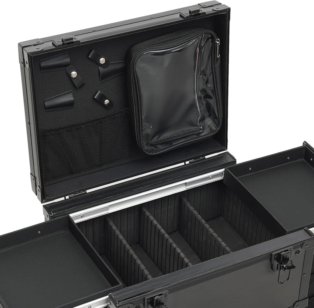 Rolling Makeup Train Case Professional Cosmetic Trolley Makeup Travel Organizer with Wheels Black 15.75 * 11.81 * 31.5in