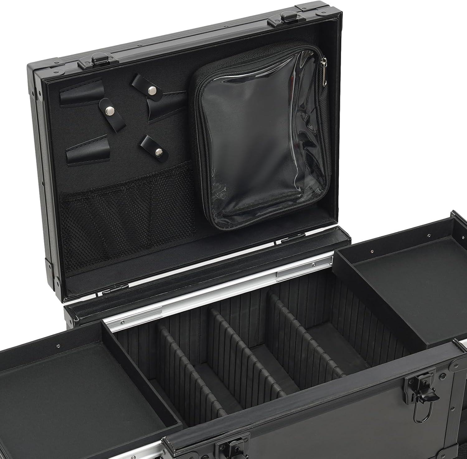 Rolling Makeup Train Case Professional Cosmetic Trolley Makeup Travel Organizer with Wheels Black 15.75 * 11.81 * 31.5in