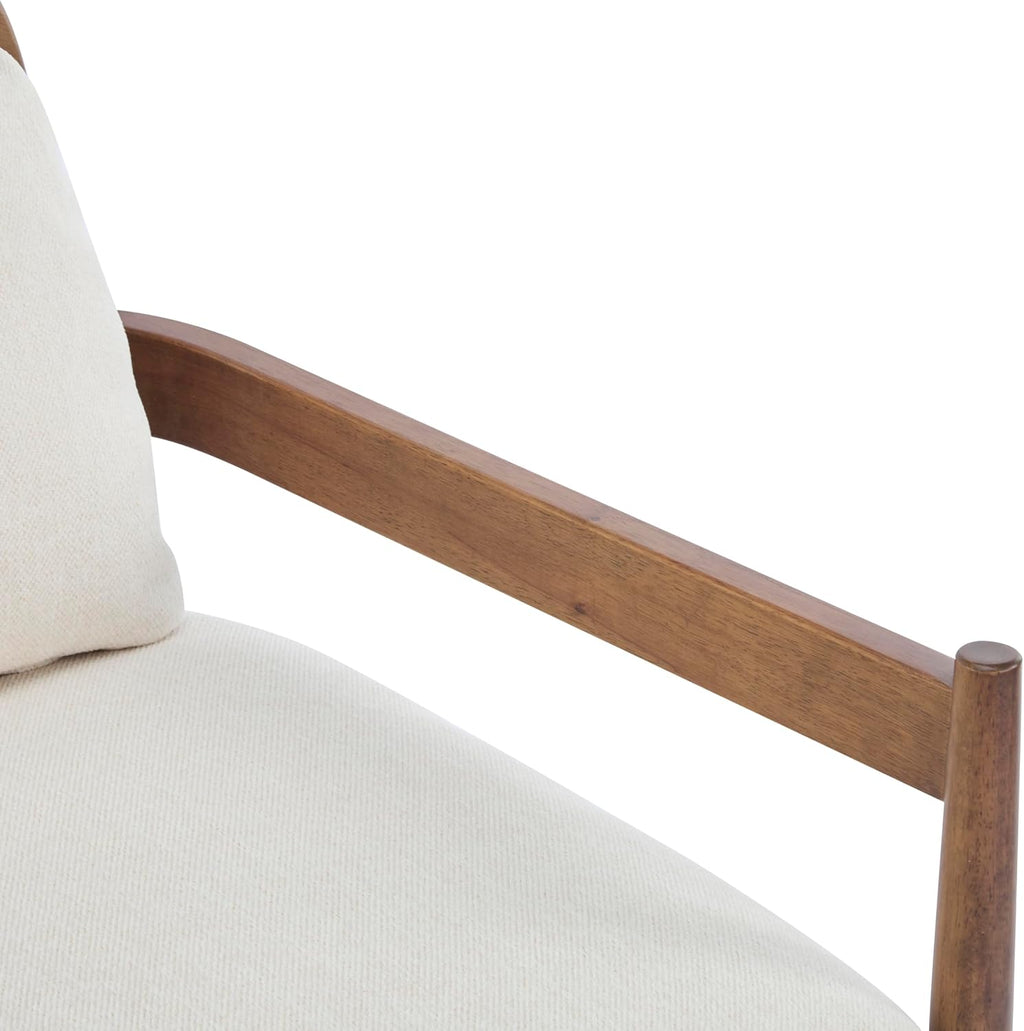 Christopher Knight Home Nadine Modern Club Chair Set of 2 with Cushion, Wooden Living Room Accent Chair with Rattan Open Back, Bedroom Comfy Reading Chair, Beige+Light Brown