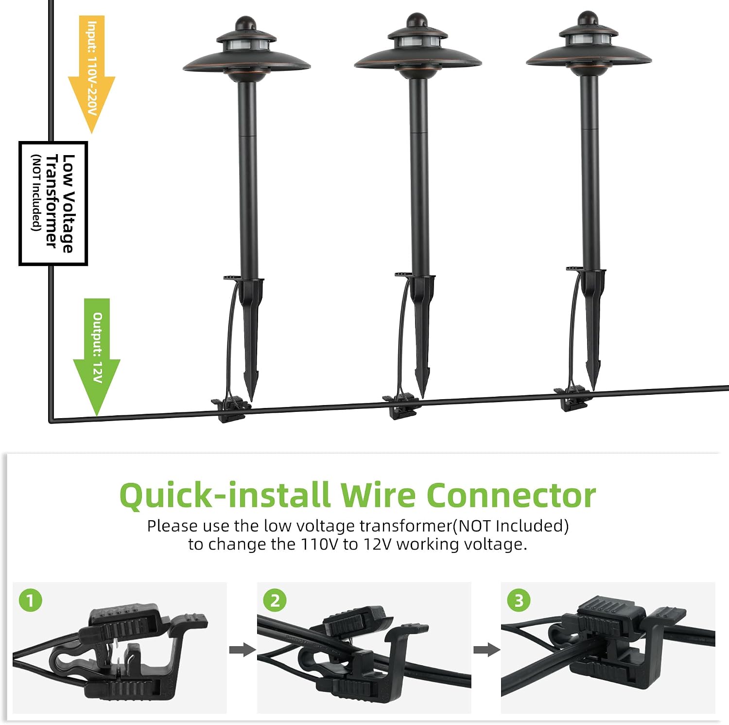 Low Voltage Landscape Pathway Lights, 3CCT Adjustable (2700K/3000K/4000K) 12V-15V LED Landscape Lighting, Oil Rubbed Bronze Aluminum Housing, Waterproof Outdoor Path Lights for Yard, Garden, 6 Pack