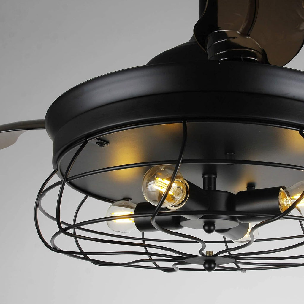 Parrot Uncle Ceiling Fans with Lights and Remote Black Bedroom Ceiling Fan with Light and Retractable Blades, 36 Inch
