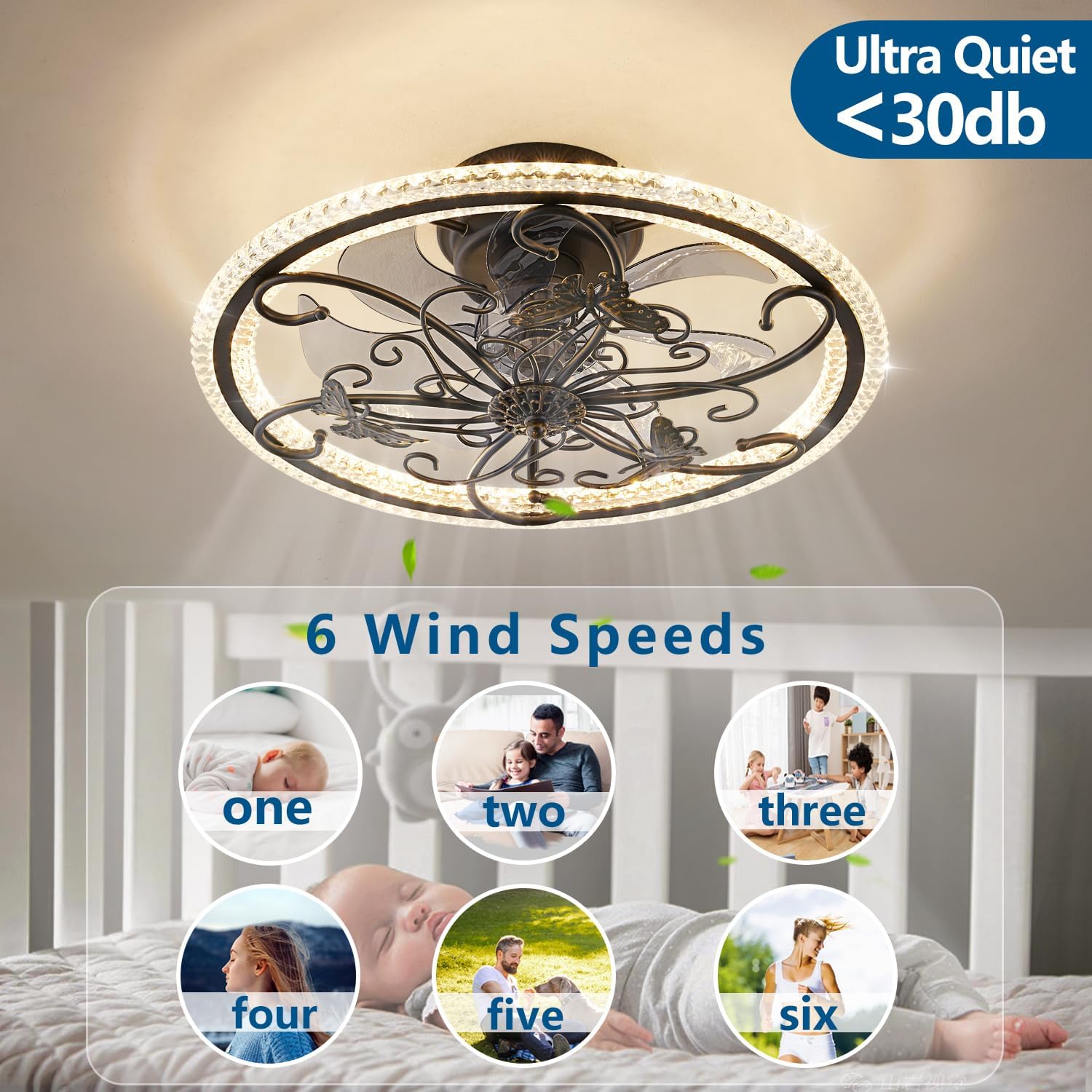 Retro Black Ceiling Fan with Lights Remote Control, 6 Speeds 3 Color Industrial Caged Ceiling Fan with Light for Kitchen Bedroom Living Room