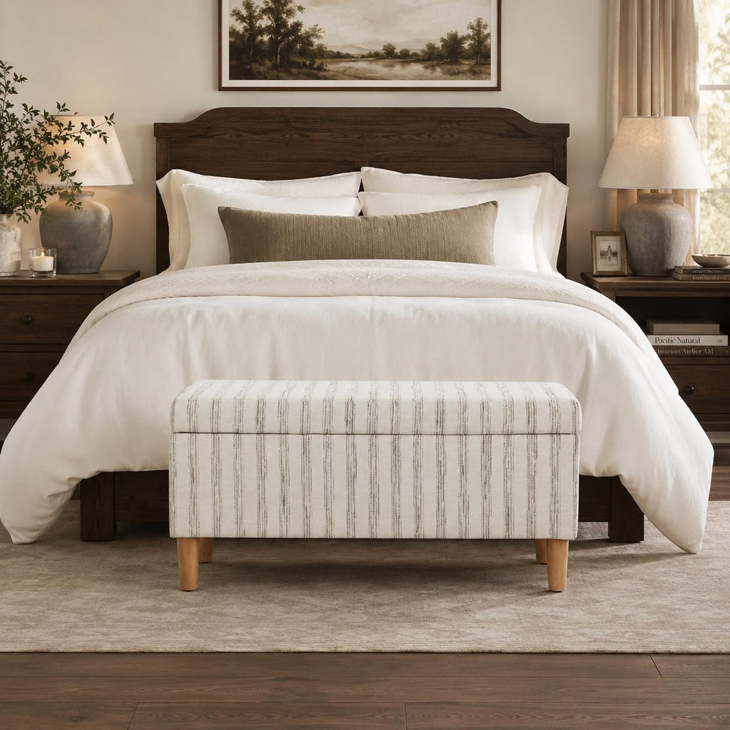 HomePop Malmo 36' Storage Bench - Gray & Cream Stripe