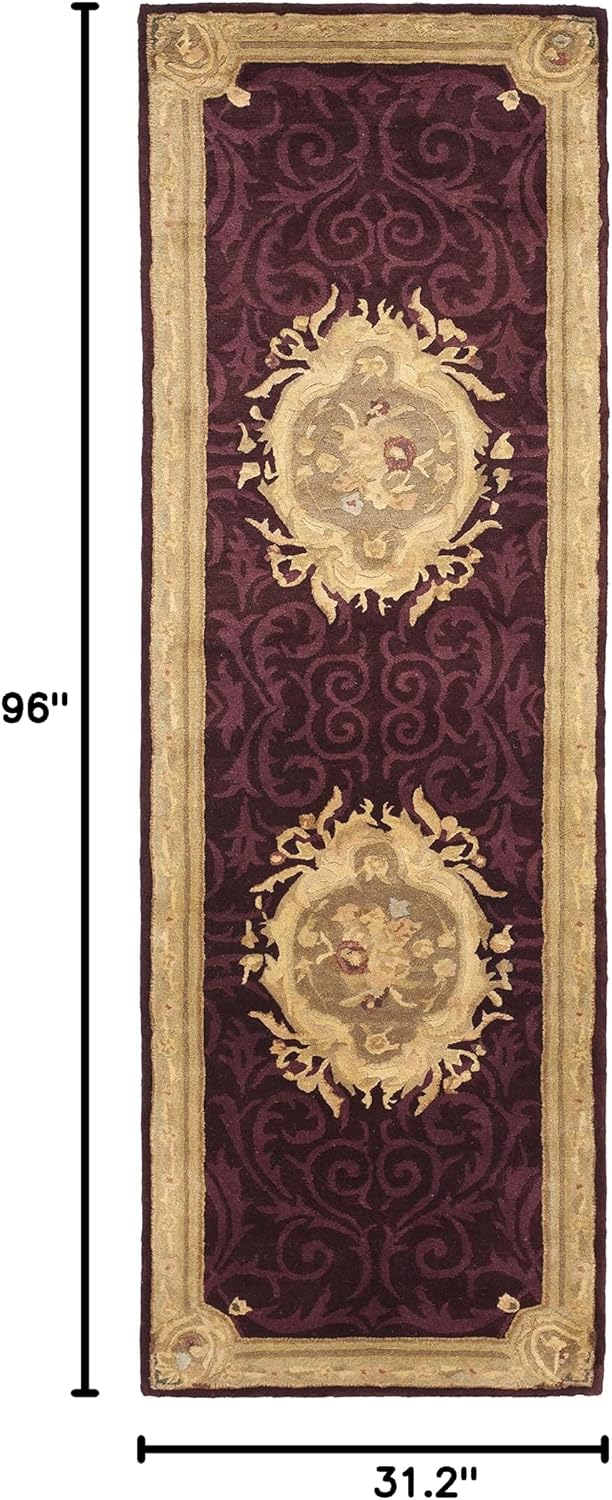 SAFAVIEH Empire Collection Runner Rug - 2'6' x 8', Dark Red & Dark Beige, Handmade Traditional European Wool, Ideal for High Traffic Areas in Living Room, Bedroom (EM414A)