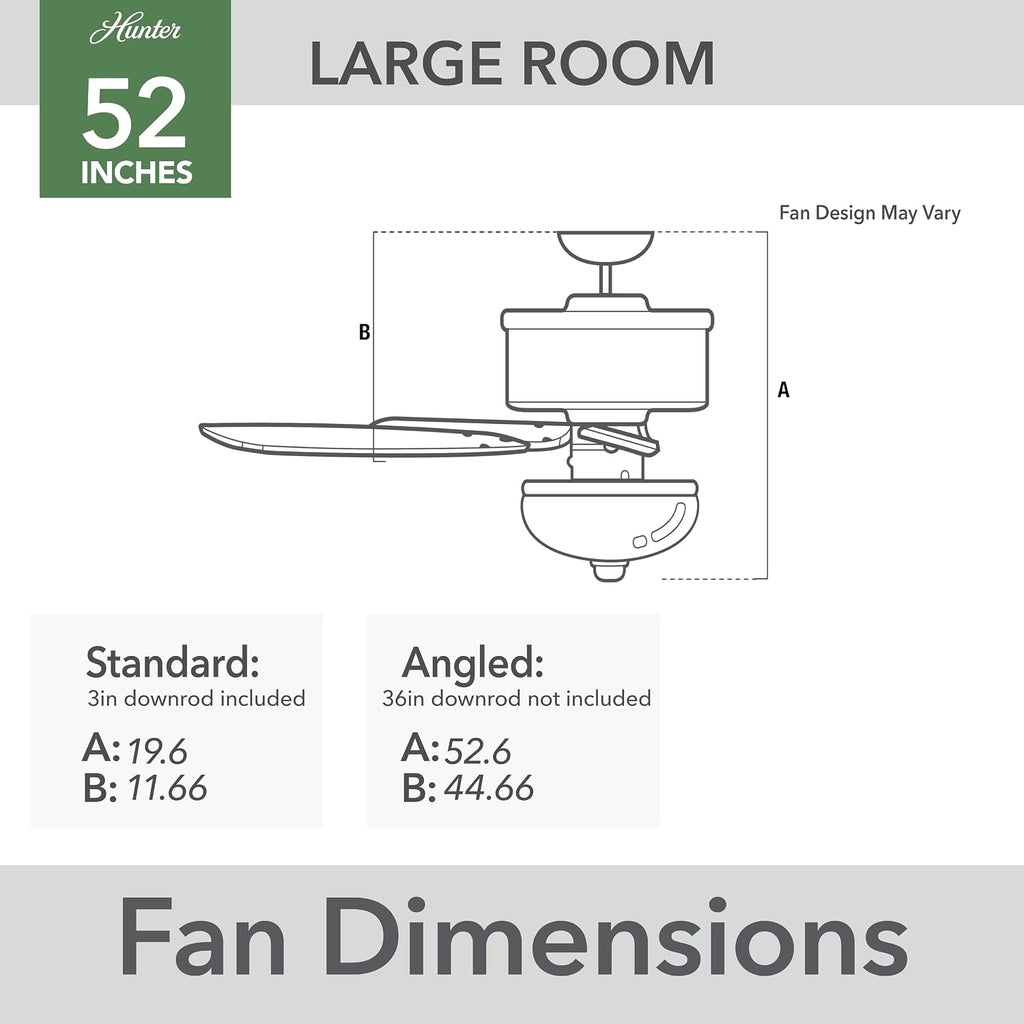 Hunter 52 inch Indoor Ceiling Fan with LED Light and Remote Control - Standard Mount Black Ceiling Fan, 5 Blades, For Bedroom, Living Room, or Kitchen, Quiet - Bennett 54187, Matte Black