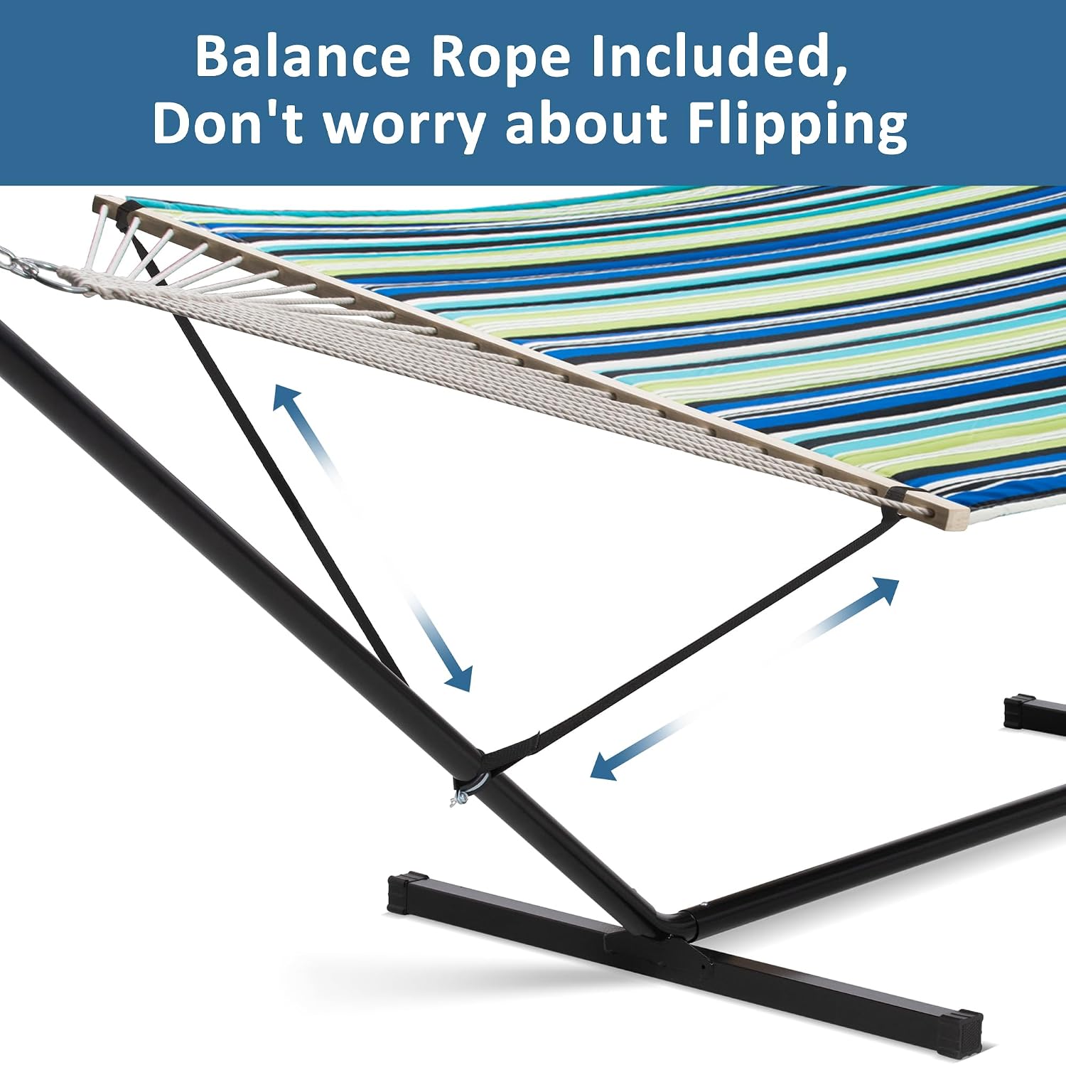 SUNCREAT Hammock with Stand 2 Person Heavy Duty, Freestanding Hammock with Spreader Bar, Soft Pillow, Green Stripes