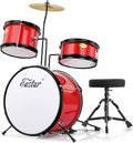 Eastar Drum Set for Kids and Beginners, 3-Piece 14'' Drum Kit with Adjustable Throne, Cymbal, Pedal & Two Pairs of Drumsticks, Junior Drum Set with Bass Tom Snare Drum, Metallic Red