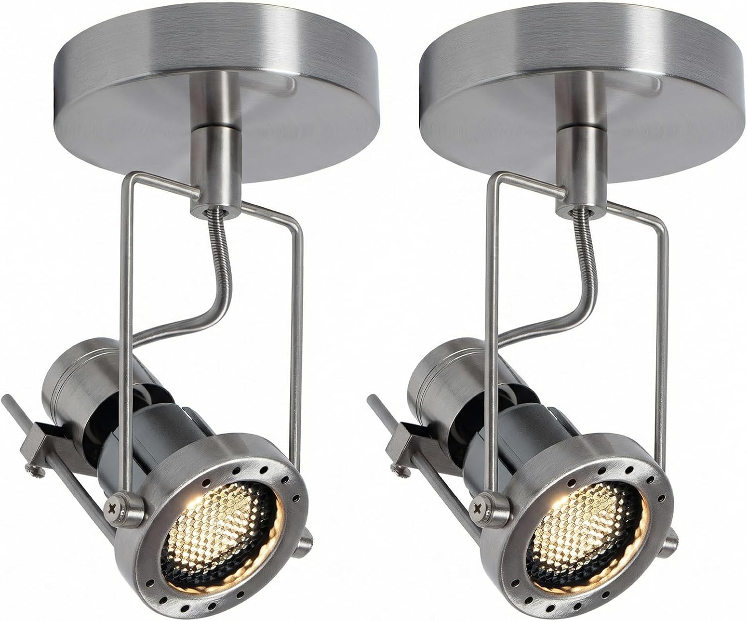 2Pcs GU10 Dimmable Ceiling Spotlight Indoor - Brushed Nickel Adjustable Surface Hardwired Light for Accentuating Wall Art, Creating Ambiance in Living Room & Bedroom
