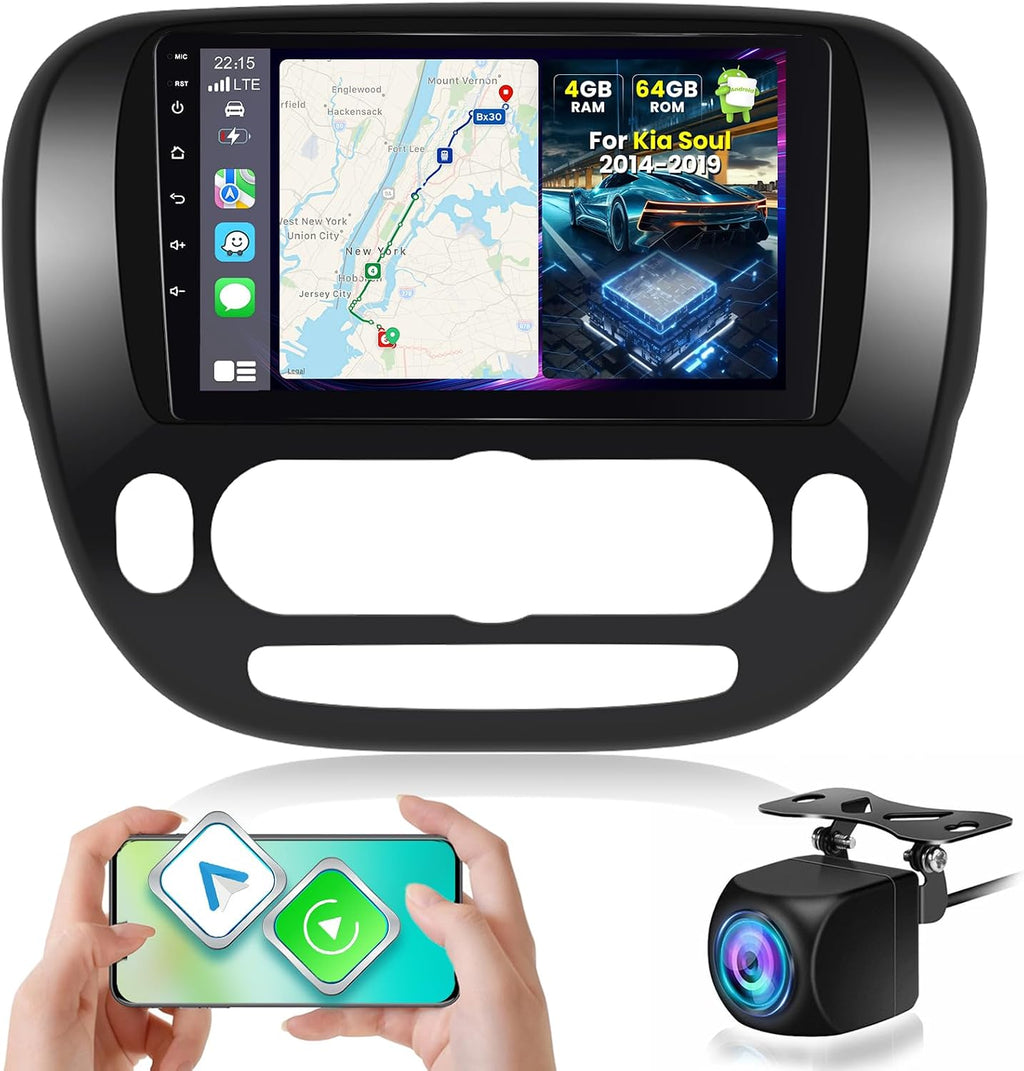 [4+64G] for Kia Soul 2014-2019 Upgrade Radio: NHOPEEW 9 inch IPS Touchscreen Android Stereo - Wireless Carplay and Android Auto, Custom Homepage, 5G/WiFi, GPS, DSP/EQ, SWC + AHD Backup Camera