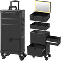 Somduy Makeup Train Case with LED Mirror, Rolling Makeup Case with Drawers, Cosmetology Case on Wheels, Gift, Travel Makeup Organizers, Profesional Cosmetic Case for Salon Barber,Nail,Tattoo, Black