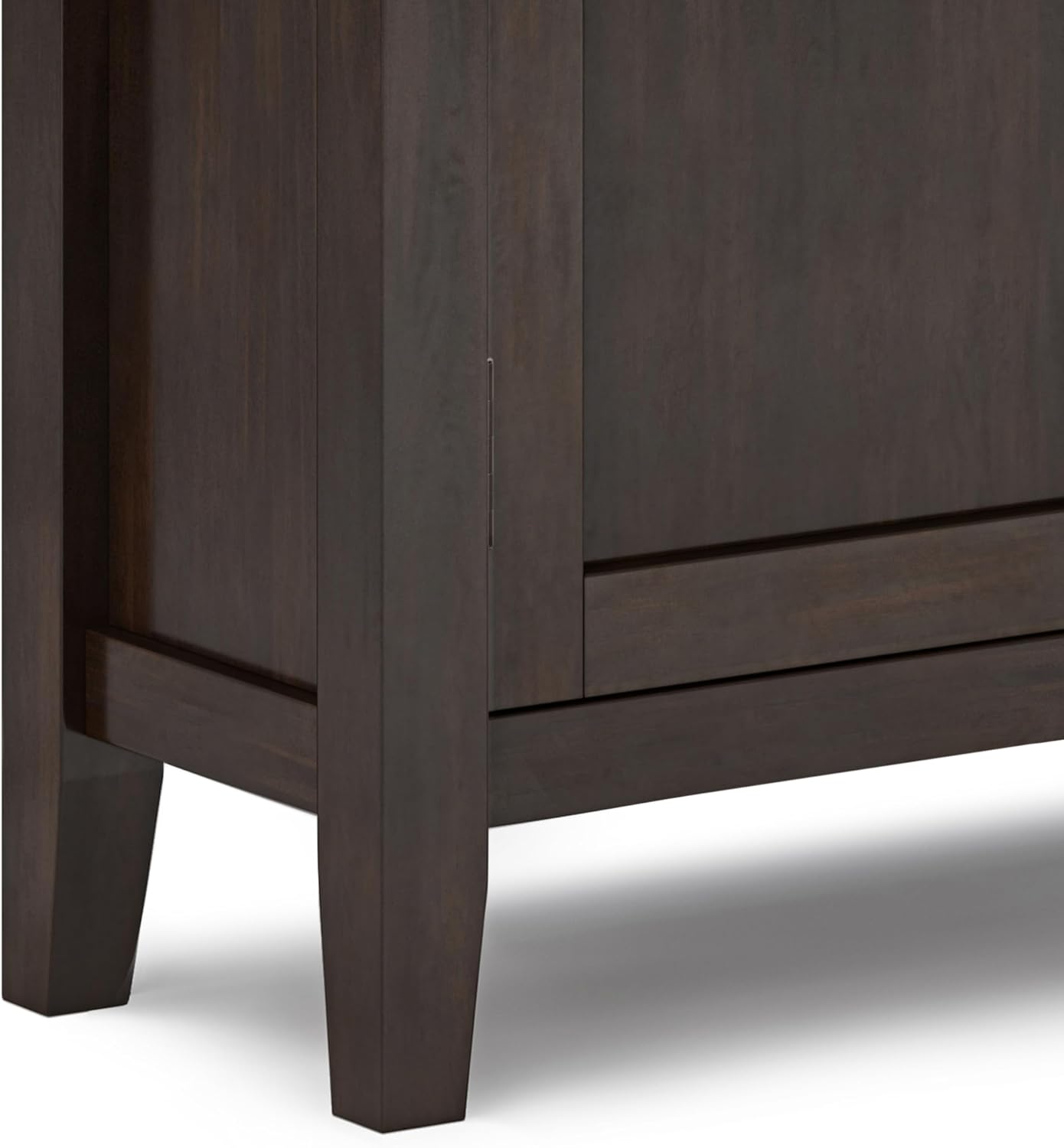 SIMPLIHOME Redmond Storage Cabinet - 32 inch Wide Solid Wood 2-Shelf Low Storage Cabinet in Brunette Brown, Transitional Accent Cabinet for Entryway with Adjustable Shelves and Tapered Legs