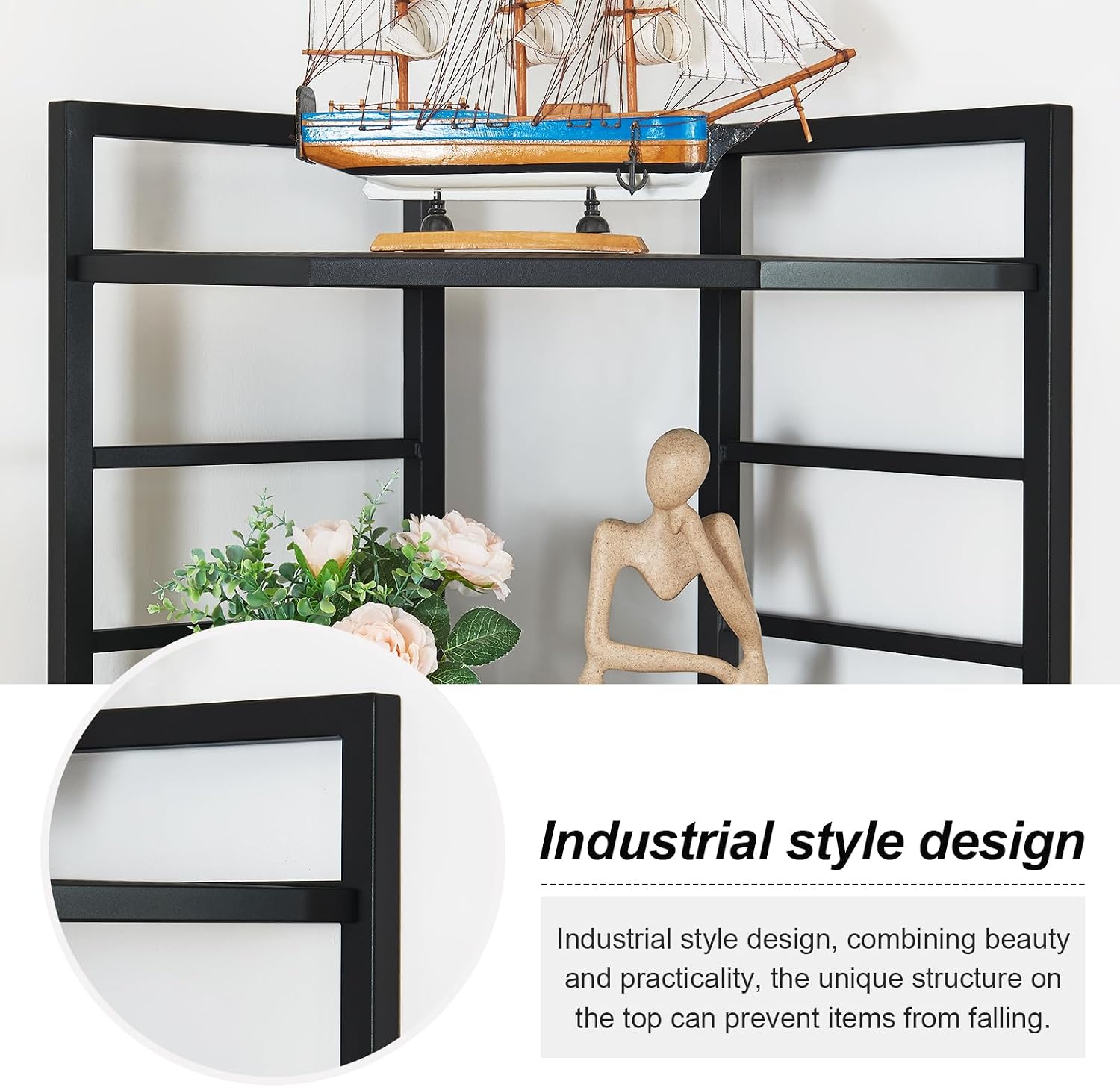 HOMISSUE Corner Shelf, 7 Tier Tall Narrow Bookshelf 82.6', Industrial Corner Bookcase with Storage for Home Office Living Room and Bedroom, Black
