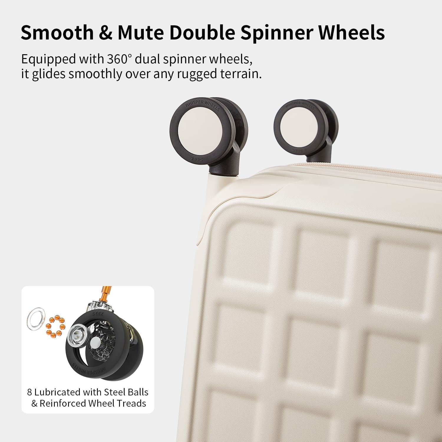 Checked 24 inch Luggage with 8 Spinner Wheels, Large Suitcase with TSA Lock, 100% Lightweight PC Hard Shell travel luggage Suitcases for Men Women, 24-Inch Checked-In, Coconut White