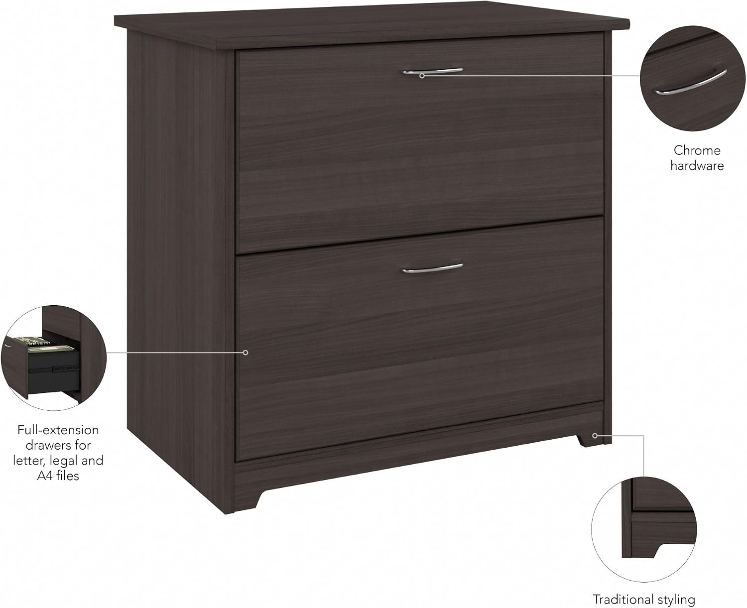 Bush Home Cabot 2 Drawer Lateral File Cabinet in Heather Gray, Home Office Chest for Letter, Legal, and A4-size Document Storage