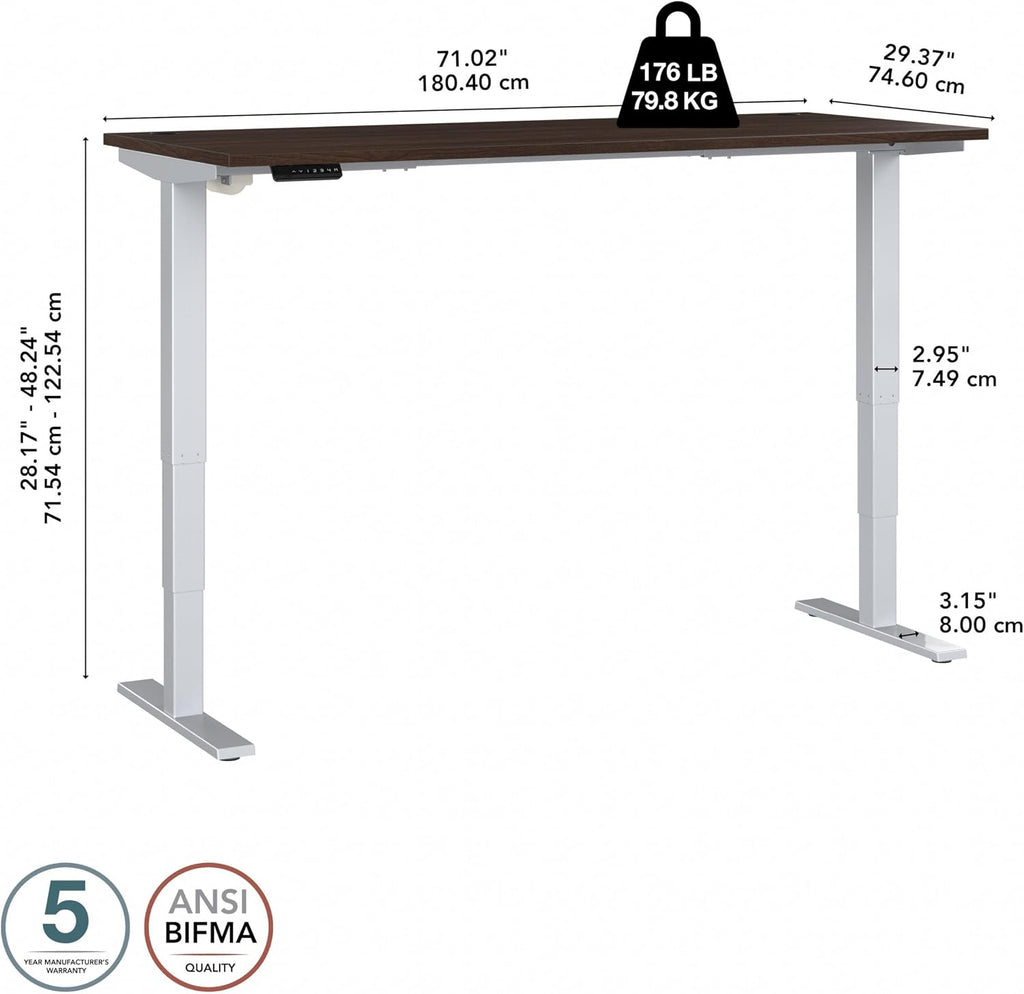 Bush Business Furniture 72-inch Electric Height Adjustable Standing Desk, Ergonomic Sit-Stand Computer Table for Home and Professional Office, Move 40 Series, Black Walnut with Metallic Gray Base