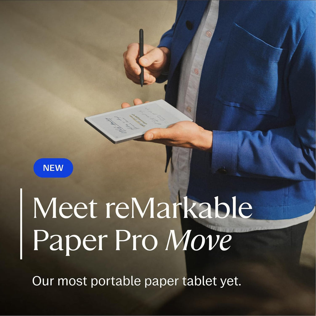 reMarkable Paper Pro Move - Leather Folio Bundle | Ultraportable Color 7.3' Paper Tablet with Marker Plus Pen with Eraser, and a Book Folio Cover in Black Leather
