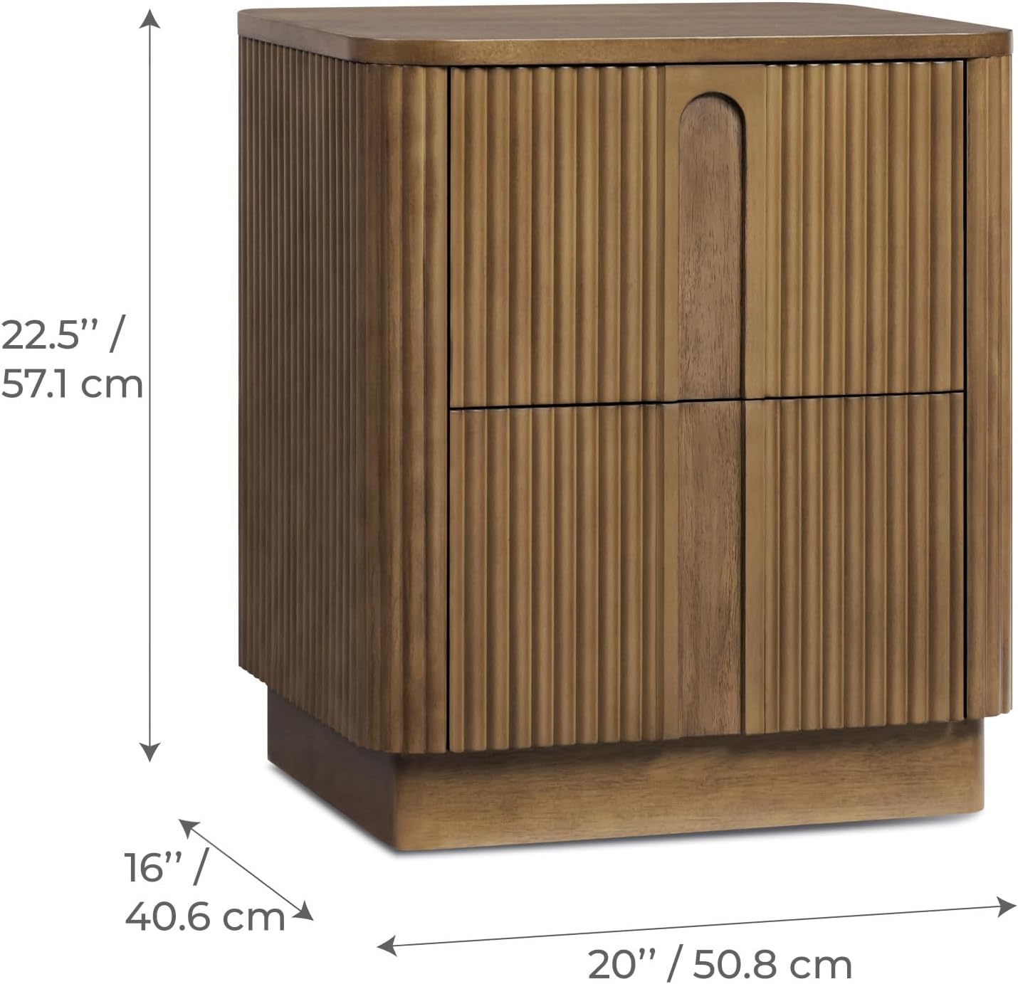 Teamson Home 20'' W Modern Storage 2-Drawer Push to Open Nightstand with Solid Wood Frame, Bedside Table Bedroom Furniture with Reeding Pattern in Scandinavian Style, Greige