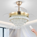 Finktonglan 42' Crystal Gold Flush Mount Ceiling Fan with Light, Retractable Blades Fandelier, Dimmable 60W LED, Remote & App Control, Quiet Reversible Motor, 6 Speeds for Bedroom/Living Room