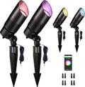 RGBCW Landscape Spotlights Low Voltage - Smart Color-Changing LED 12V Uplights, Spot Lights Outdoor Waterproof, App Control Works with Alexa, Aluminum Black for Outside Trees Wall 4 Pack