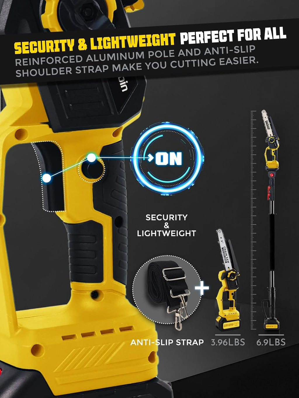 8 & 6 Inch Electric Pole Saw, Brushless 2-in-1 Mini Chainsaw and Pole Saw for Tree Trimming, 2x4000mAh Battery Powered, 16 ft Reach, Auto Oiling, Tool-Free Tensioning, Fathers Day Yard Gift