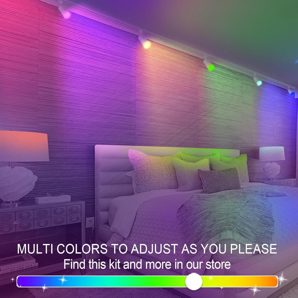 GU10 Track Lighting Fixtures, White RGB 12-Pack Track Light Heads, 120V Colour-Changing Ceiling Spotlight Fixture with IR Remote for Living Room, Home Parties, Nightclubs
