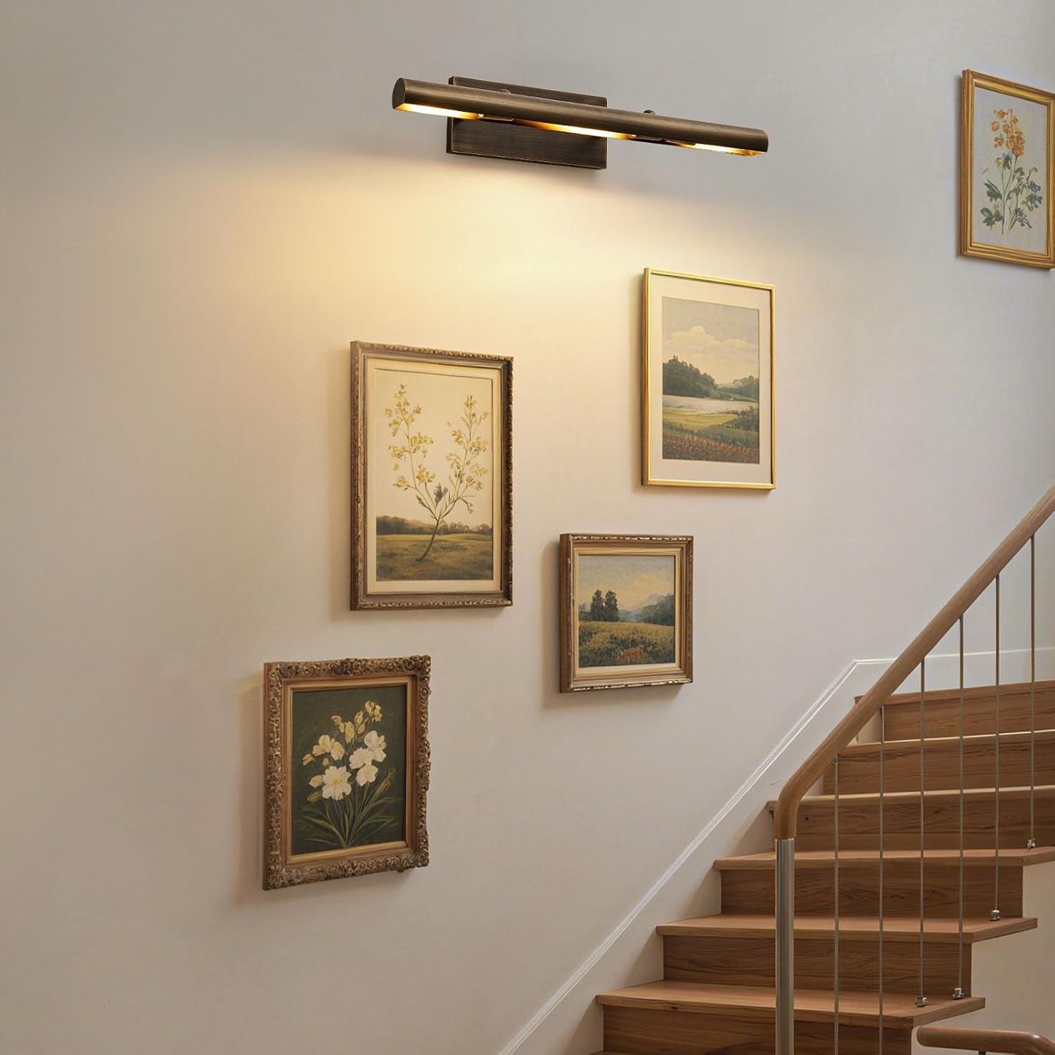 Art Picture Frame Wall Light: 24' Antiquing Copper Dimmable Artwork Painting Spotlight - Hardwired Swing Arm Rotatable 3 Lights over Picture - Linear Accent Lighting above Photo for Gallery Bookcase