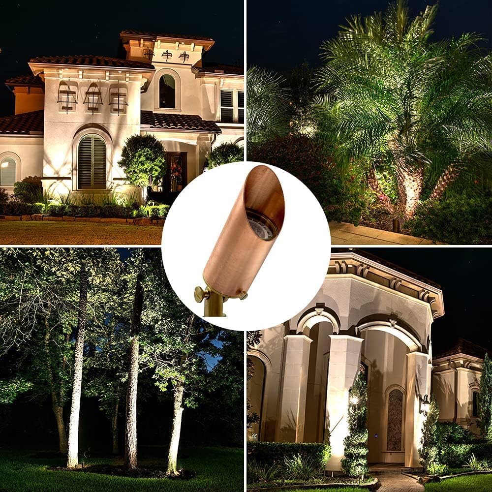 Brass Spot Lights Outdoor LED Landscape Lights – 109 Professional Grade Copper 12V Low Voltage Landscape Lighting with Bulbs 7W IP 65 Waterproof Metal Up Light for House Pathway Trees Plants (4 Pack)