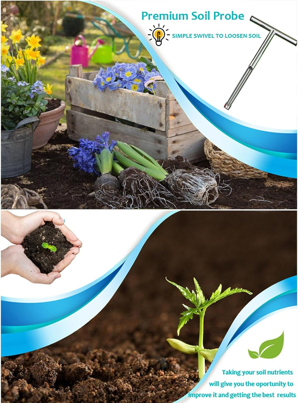 Soil Sampler Probe Kit - 21' T-Style Handle Soil Testing Tool for Accurate Plant Care, Garden, Lawn & Farm Soil Sampling - Essential Gardening Equipment