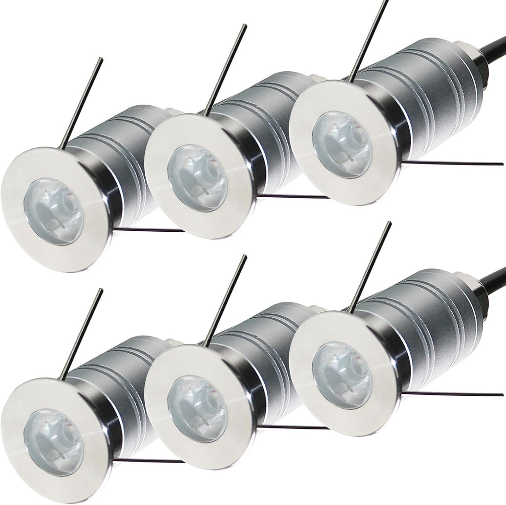 LED In-Ground Well Light,Mini 15° Narrow Beam Angle Spotlight,1W 12V-24V DC,IP67 Waterproof Underground Outdoor Landscape Lightings,Warm White-3000K (6 Pack)