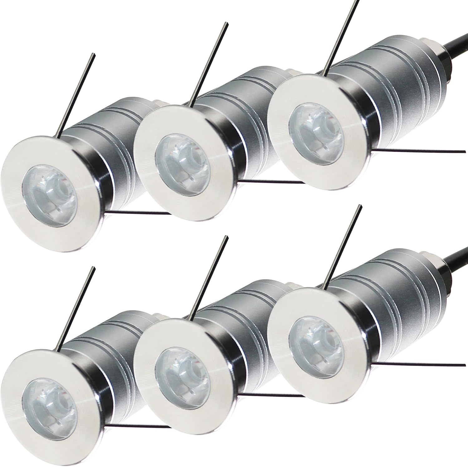 LED In-Ground Well Light,Mini 15° Narrow Beam Angle Spotlight,1W 12V-24V DC,IP67 Waterproof Underground Outdoor Landscape Lightings,Warm White-3000K (6 Pack)