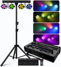 Telbum DJ Stage Lights with Stand, 240W RGBW LED Par Light, DMX, Wireless Footpedal, Remote Control, Sound-Activated Professional DJ Lighting Package for Gig Bar Wedding Party Show Church and Concerts