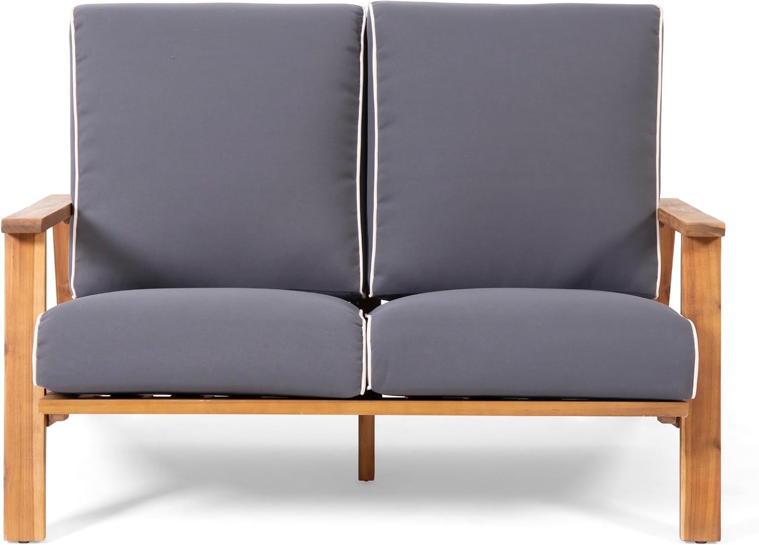 Christopher Knight Home Eartha Outdoor Loveseat Set with Coffee Table, Teak Finish, Dark Gray