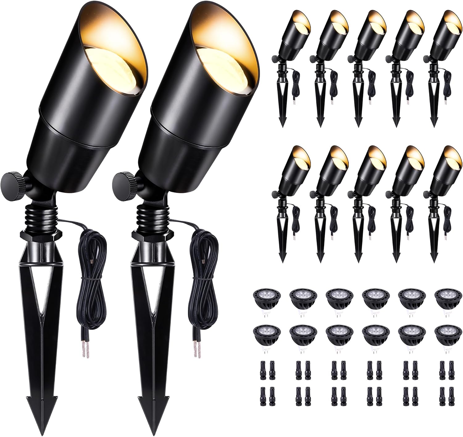 Black Outdoor LED Landscape Lights, 12V Low Voltage, Waterproof Aluminum Spotlights for Home Patio Backyard with 5W MR16 Bulb 4000K 12 Pack
