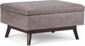SIMPLIHOME Owen Coffee Table Storage Ottoman - 34' Wide x 19' High Upholstered Vegan Leather Rectangular Lift-Top Ottoman in Distressed Grey Taupe, Mid-Century Modern Bench with Tapered Legs