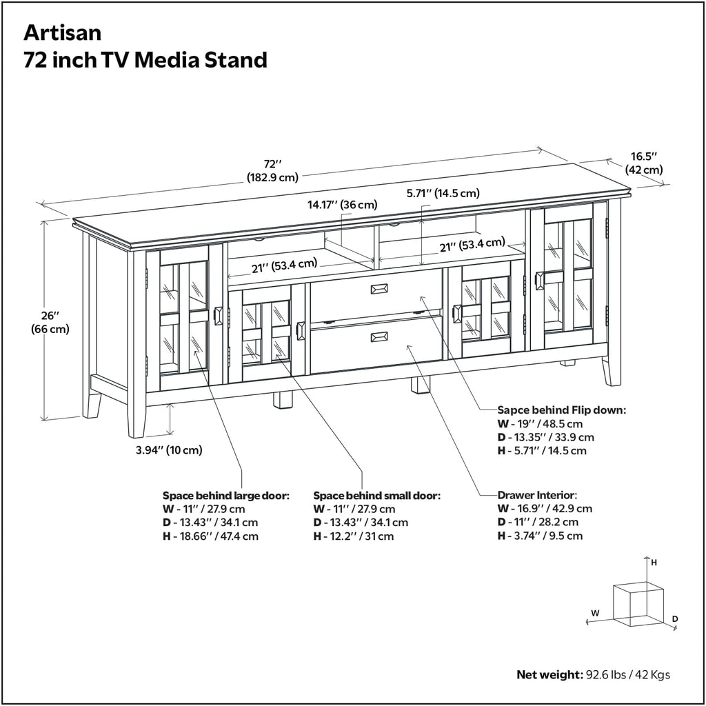 SIMPLIHOME Artisan TV Stand - 72 inch Wide Solid Wood Media Console in Fog Grey, Contemporary Entertainment Center for Living Room for TVs up to 80 Inches with Glass Cabinets and Cable Management