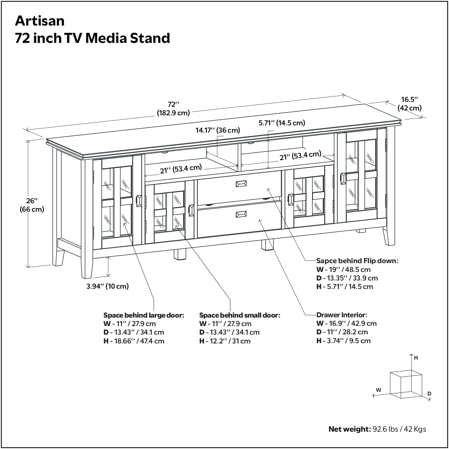 SIMPLIHOME Artisan TV Stand - 72 inch Wide Solid Wood Media Console in Fog Grey, Contemporary Entertainment Center for Living Room for TVs up to 80 Inches with Glass Cabinets and Cable Management