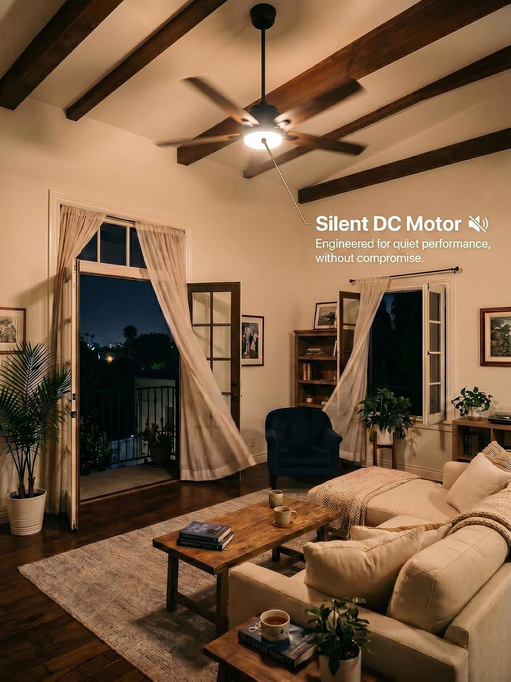 52' Smart Ceiling Fan With Lights, Low Profile With 10 Speeds, Silent DC Motor, Modern Ceiling Fan Compatible with Alexa, Siri, Google & Smart App, Black & Walnut,Indoor & Outdoor, Farmhouse Style