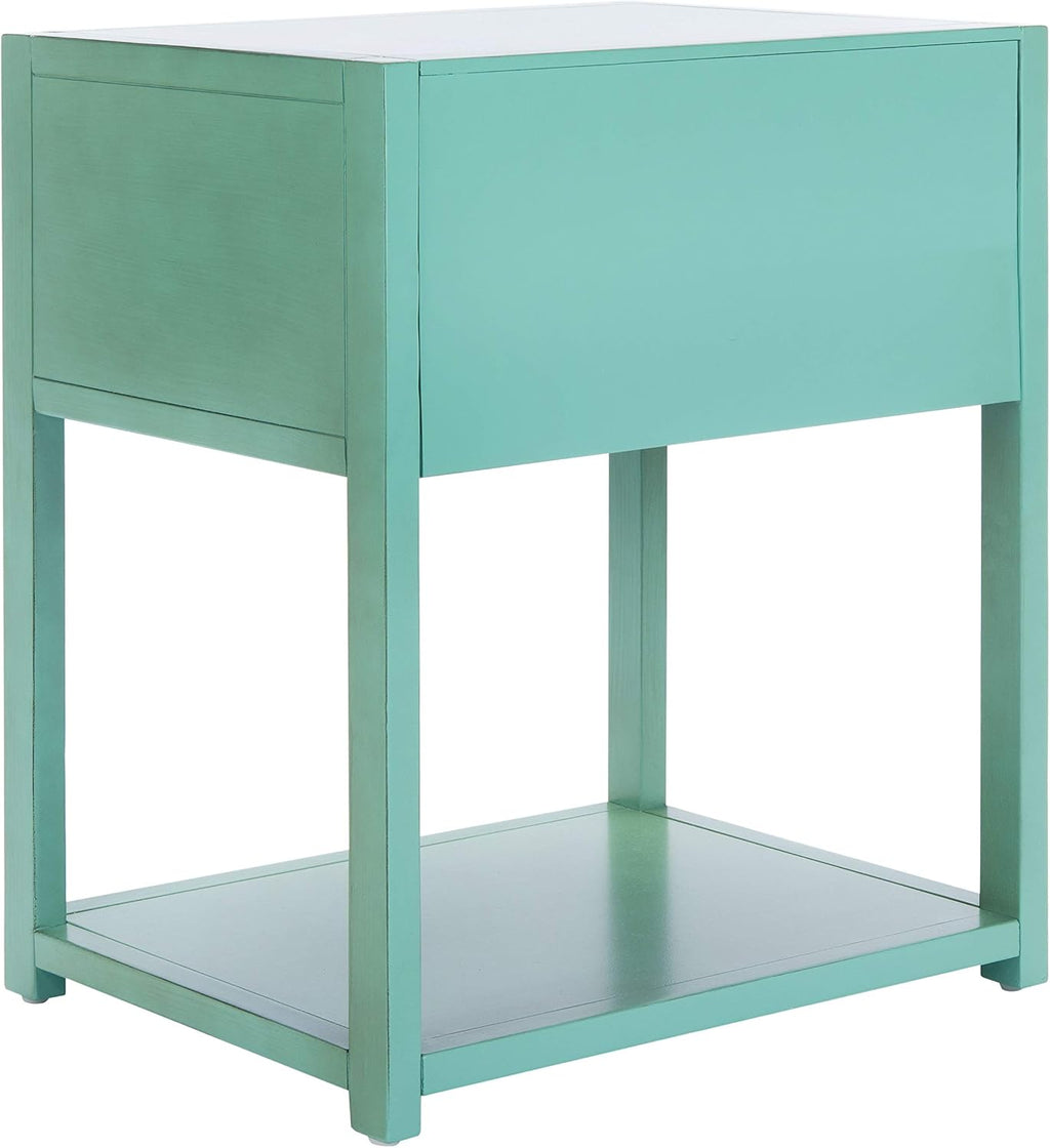 SAFAVIEH Furniture - Sadie 1-Drawer Nightstand - Turquoise - Wood - Glam Gold Hardware Design - Ideal for Bedroom, 21'W x 17.2'D x 26'H - Fully Assembled (NST9201C)