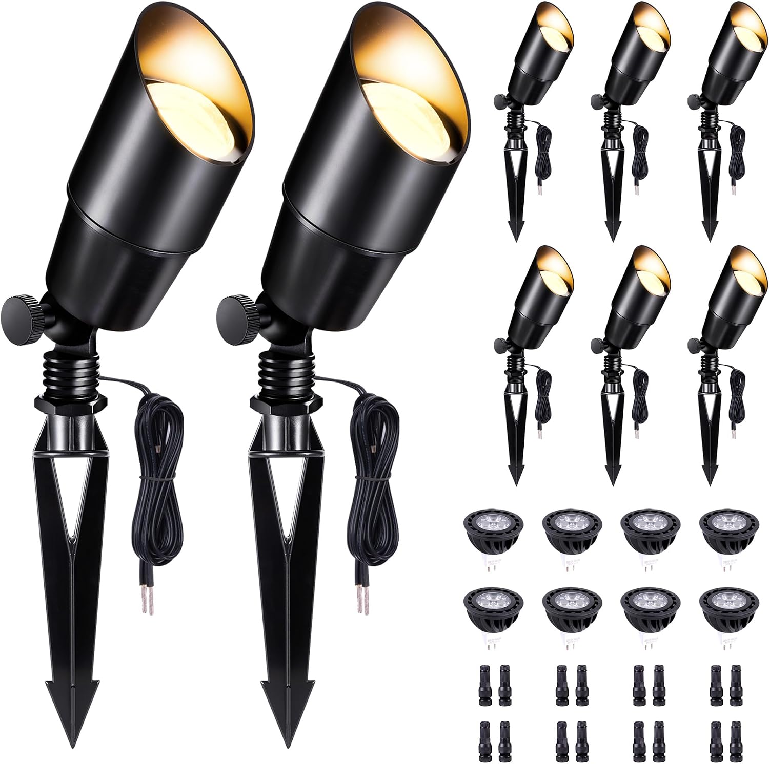 Black Outdoor Landscape Spotlights, LED Low Voltage Spot Light, Modern IP65 Waterproof Aluminum Fence Light for Yard Home Wall with 5W MR16 Bulb 4000K 8 Pack