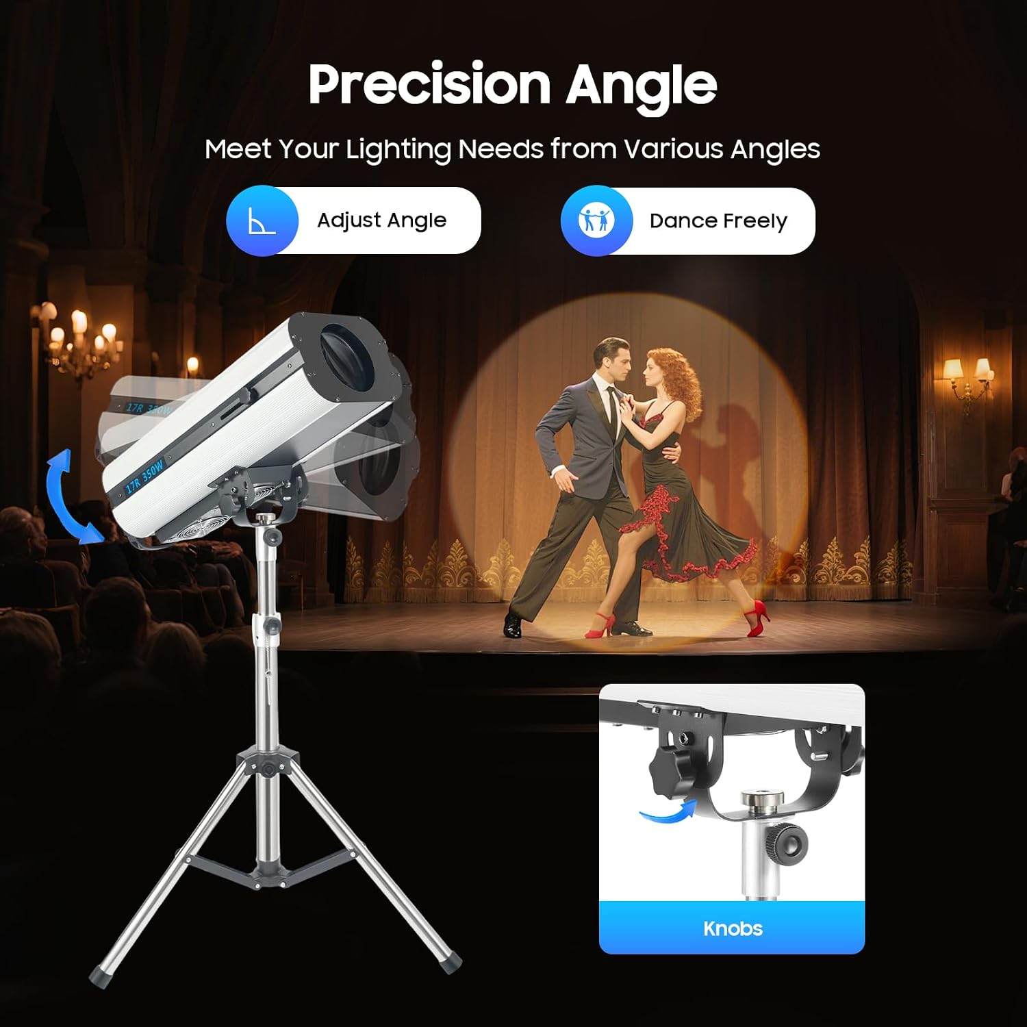 350W Follow Stage Spot Light Muti-Color Stage Spotlight with Stand DMX & Manual Control Beam Stage Spot Focused Lamp Professional Performance Lights for Event Theater Disco Party Show