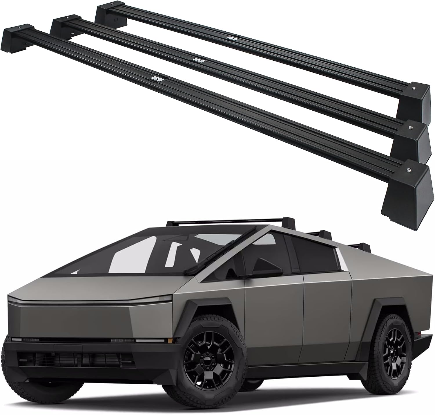 Super Heavy-Duty Roof Rack Crossbars Upgration for Tesla Cybertruck Specific fit Factory Mouting Points Aluminum Body Loading Weight at 550lbs MAX (Sold as 3pcs)
