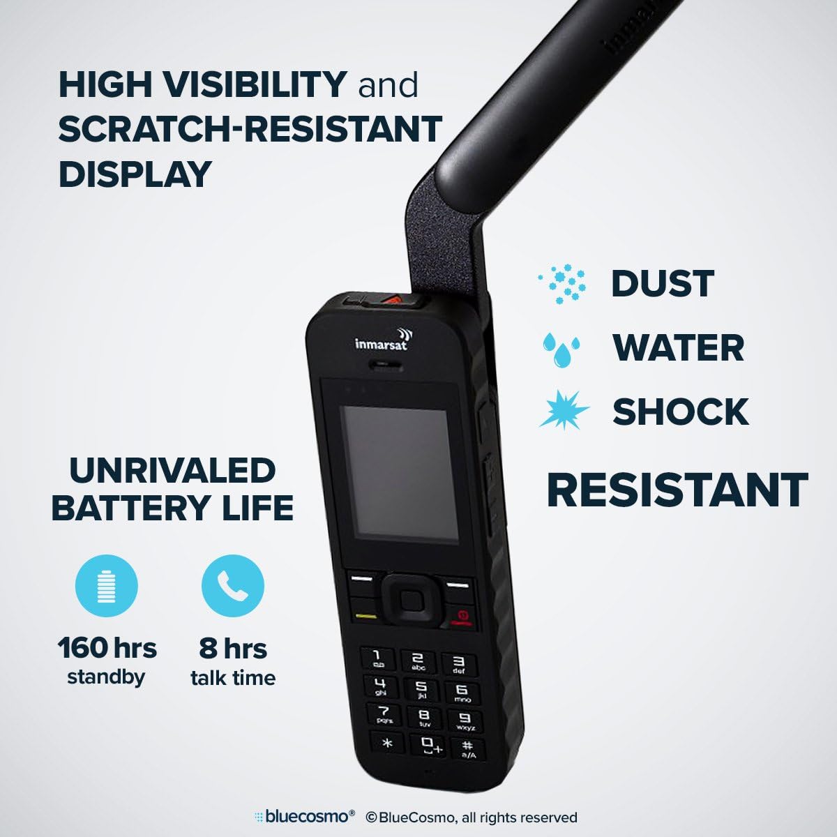 BlueCosmo Inmarsat IsatPhone 2.1 Satellite Phone Kit & 500 Unit Prepaid SIM (365 Days) - Global Coverage - Voice, SMS, GPS Tracking, Emergency SOS