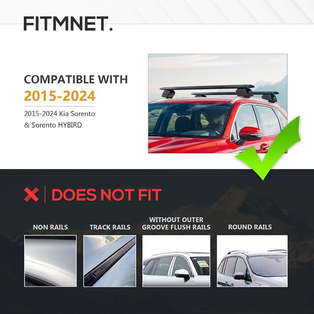 YZONA Heavy Duty 300 LBS Roof Rack Cross Bars Compatible with 2015 2016 2017 2018 2019 2020 2021 2022 2023 2024 Kia Sorento & Sorento HYBIRD with Side Rails, Adjustable & Lockable Crossbars Rooftop