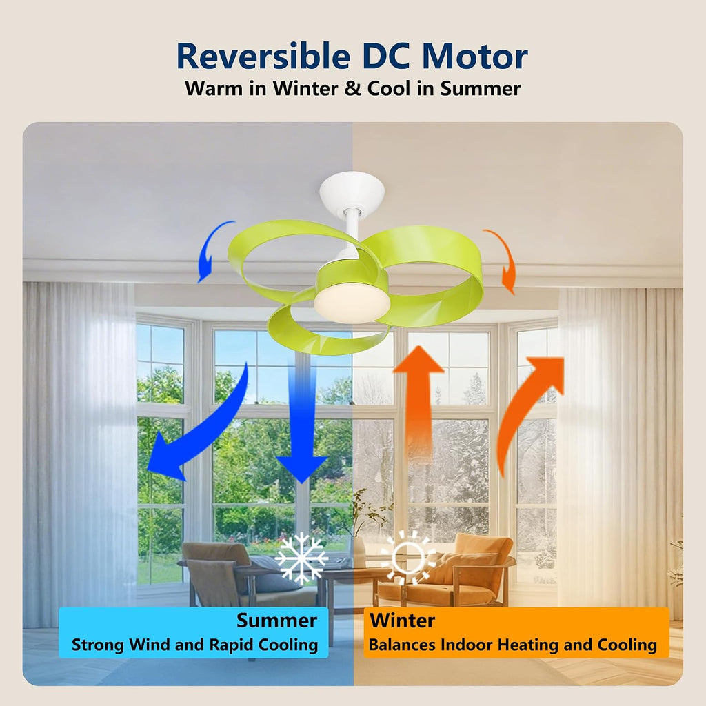 FANX 22 Inch Ceiling Fan with Light and Remote, Quiet DC Motor, Dimmable LED, Reversible 3-Speed Control, Easy Installation Downrod Fan for Small Rooms (Green)