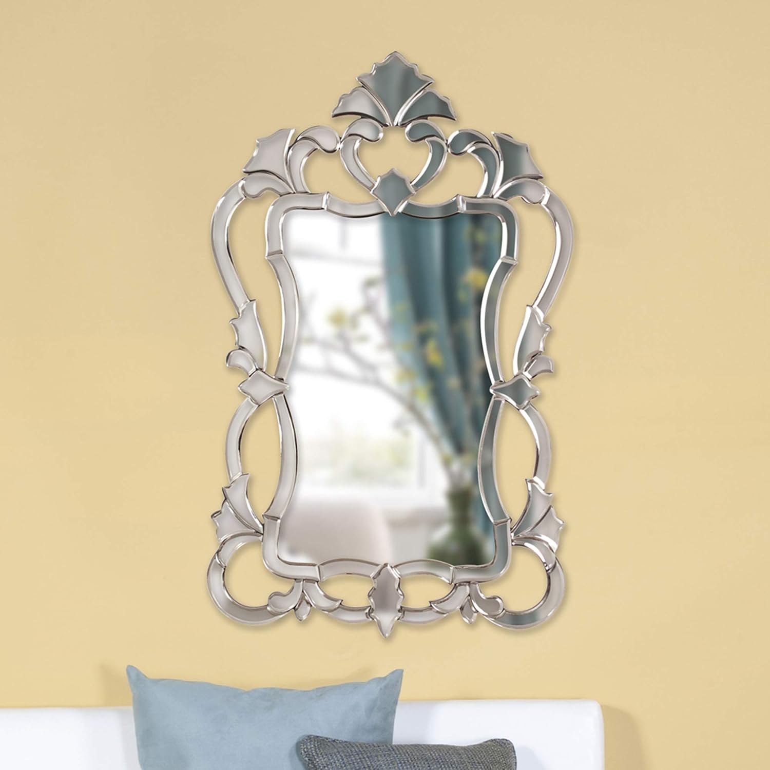 Howard Elliott Collection Small Contessa Rectangular Venetian Wall Hanging Mirror, Antique Accent Design with Mirrored Frame, Wall Mirror for Home, Living Room, Entryway and Bathroom, 43 x 26 Inch