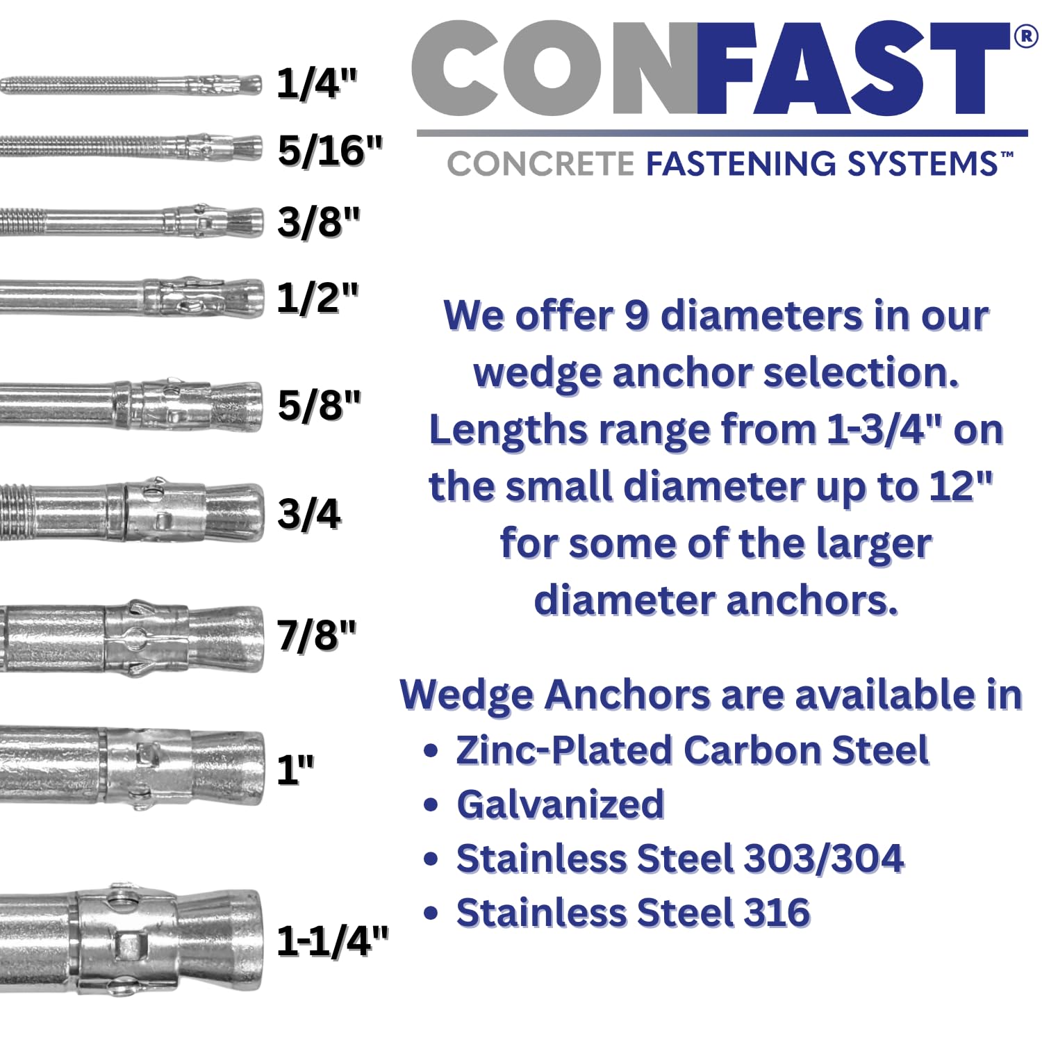 CONFAST 1/2' x 10' Galvanized Wedge Anchor (Box of 25)