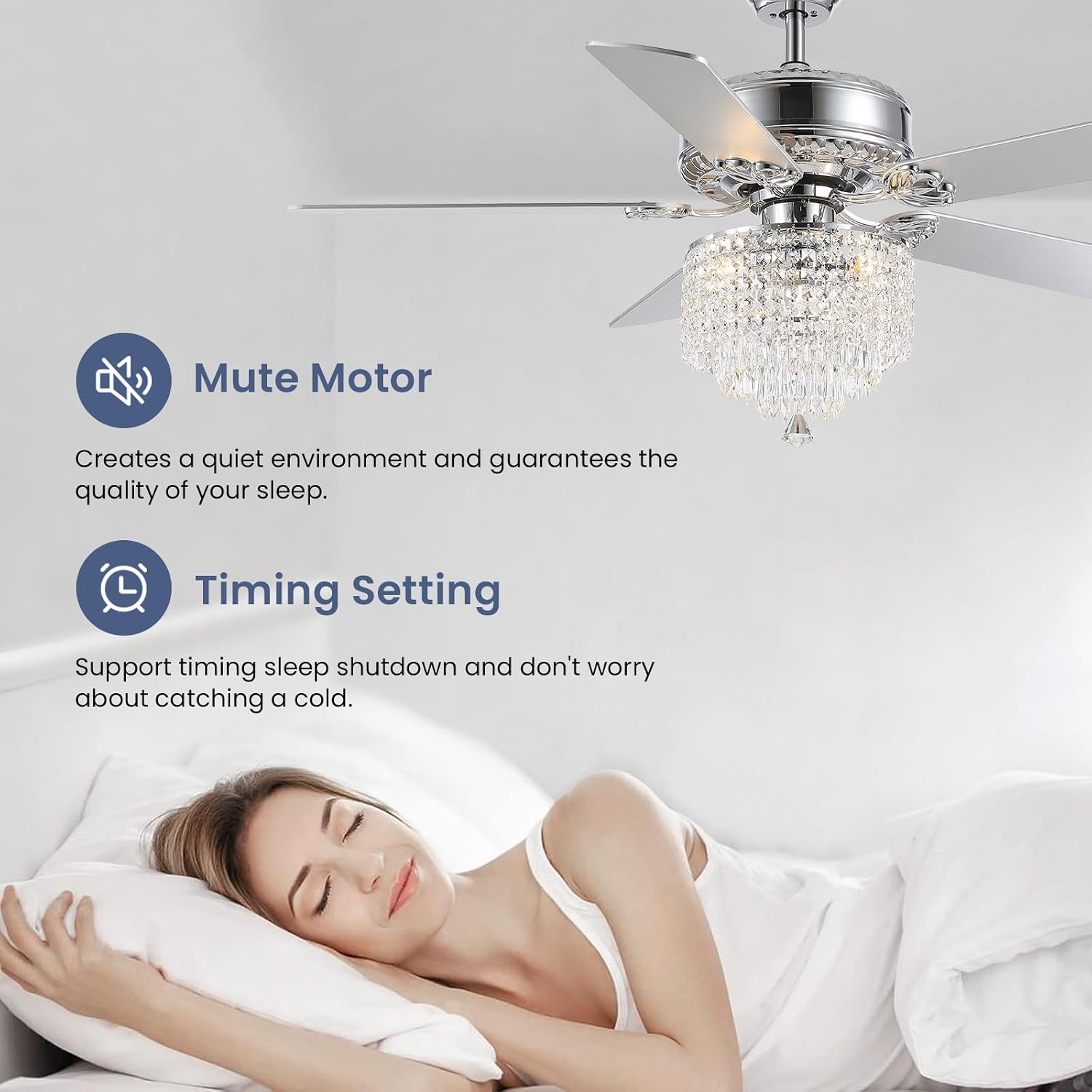 Crystal Ceiling Fan with Lights Modern Chandelier Fan with Remote Chrome Reversible Fan Light Fixture for Bedroom Dining Room 52'