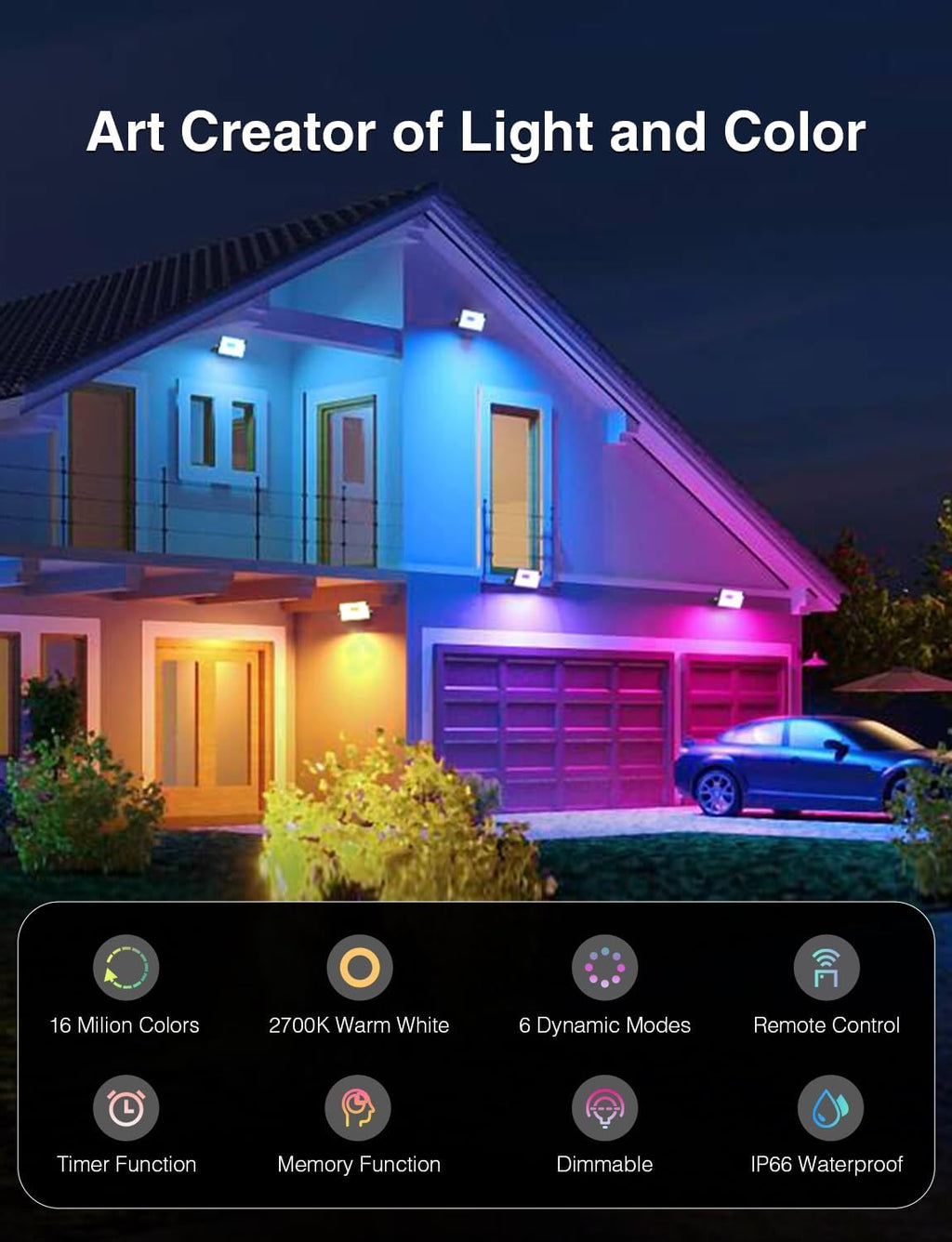 Onforu 6 Pack RGBW LED Flood Light 800W Equivalent, 100W Color Changing Floodlight with 44 Keys Remote, 2700K Warm White IP66 Waterproof Spot Lights Outdoor, Uplights for Stage, Party