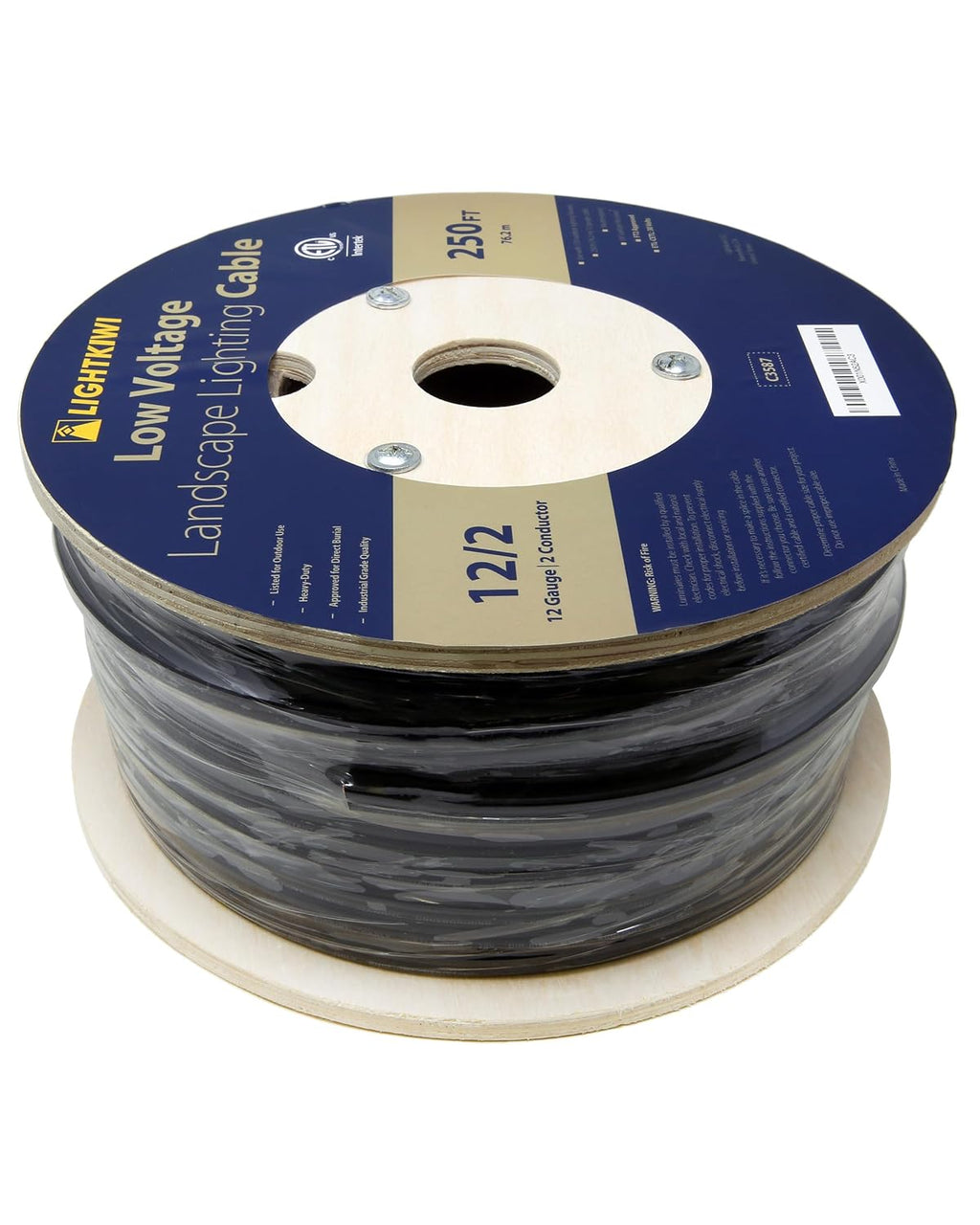 Lightkiwi 12/2 Low Voltage Landscape Lighting Wire - 250 Feet - Copper, Outdoor Direct Burial Wire - Under Ground Stranded Electrical Cable for Spotlight, Pathway Light and LED Lights - ETL Listed